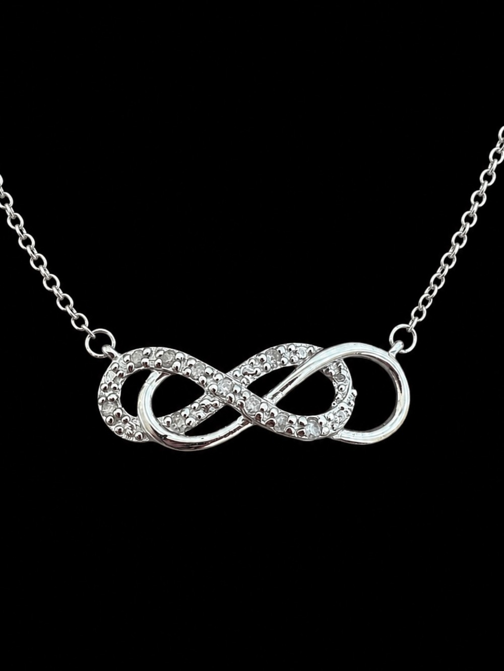 925 Sterling Silver Infinity Necklace with Diamond Accents chain 17" or 18"